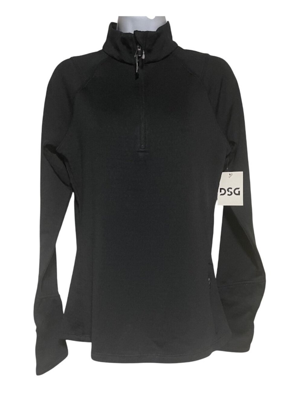 DSG Womens Run Grid Quarter Zip Pullover Size S Black Long Sleeve Thumbholes